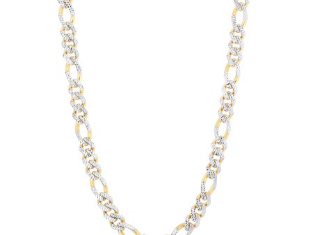 14K 9.5mm White Pave Modern Lite Figaro Chain For Cheap