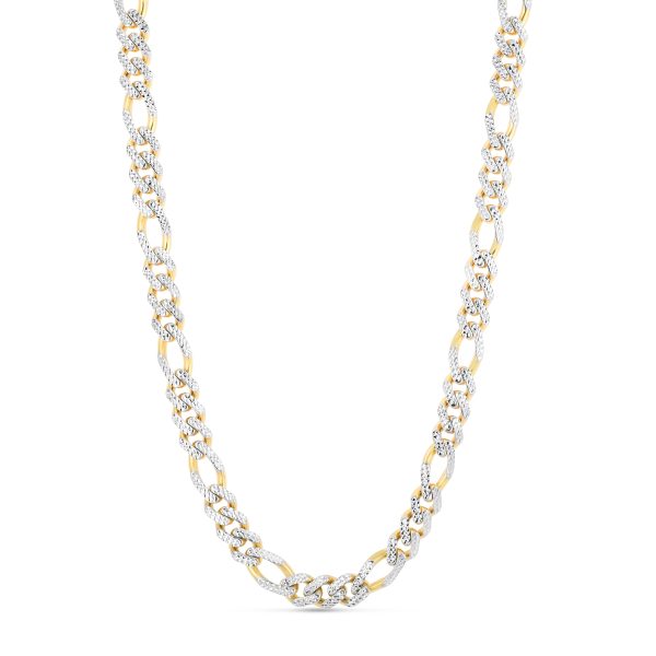 14K 9.5mm White Pave Modern Lite Figaro Chain For Cheap