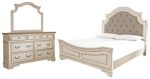 Realyn King Upholstered Panel Bed with Mirrored Dresser Supply