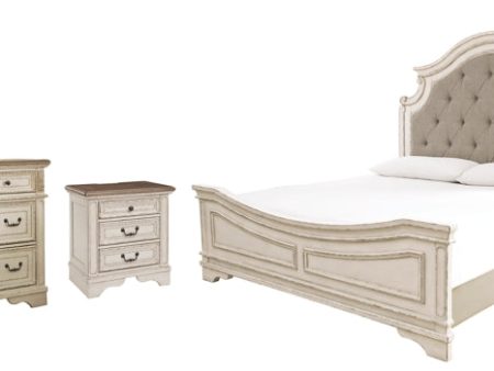 Realyn Queen Upholstered Panel Bed with Mirrored Dresser and 2 Nightstands For Discount