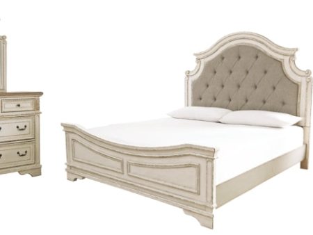 Realyn King Upholstered Panel Bed with Mirrored Dresser and Nightstand Online Sale