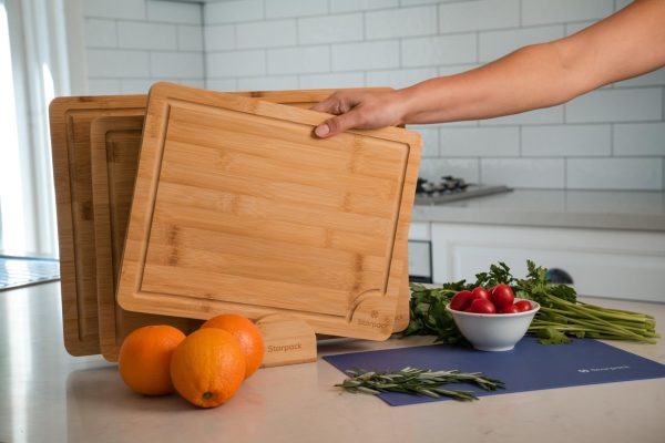 Chop Chop - Bamboo Cutting board set of 3 with stand & nonslip silicone mat Sale