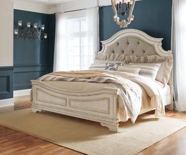 Realyn Queen Upholstered Panel Bed with Mirrored Dresser Hot on Sale