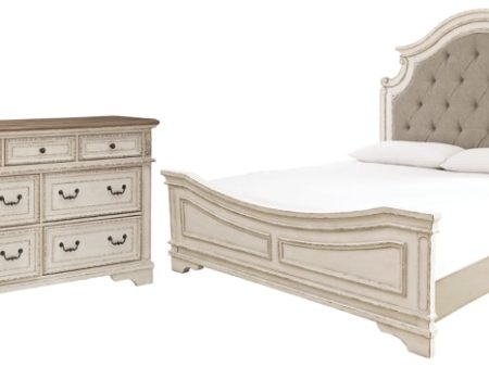 Realyn Queen Upholstered Panel Bed with Dresser For Sale