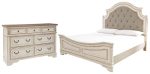 Realyn Queen Upholstered Panel Bed with Dresser For Sale