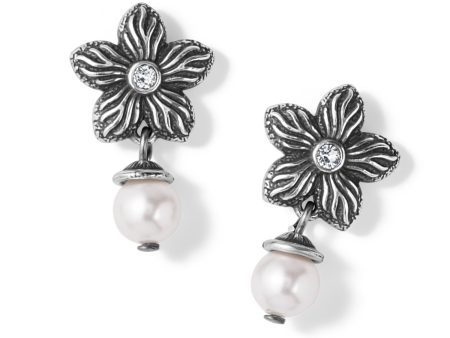 Bloom Flower Pearl Drop Post Earrings Discount