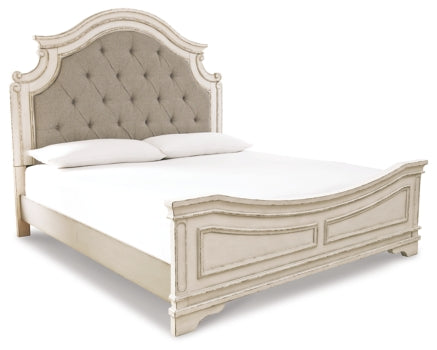 Realyn Queen Upholstered Panel Bed with Dresser For Sale